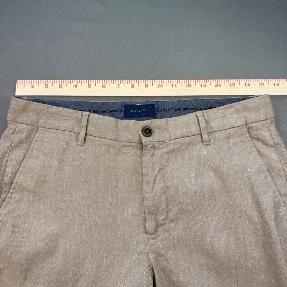 Fairlane Pants Mens 35x30 Tan Linen Blend Straight Flat Front‎ Chino